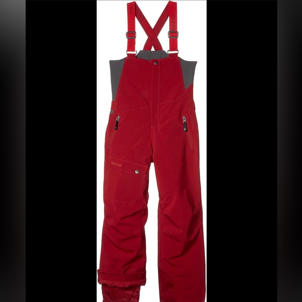 Marmot Red Kids Bib Snow Pants with Gray Panels